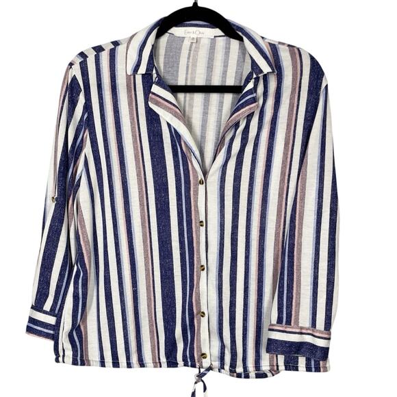Eden & Olivia, Size Medium, Striped Cropped Button-Up Shirt, Lightweight, EUC - Picture 1 of 6